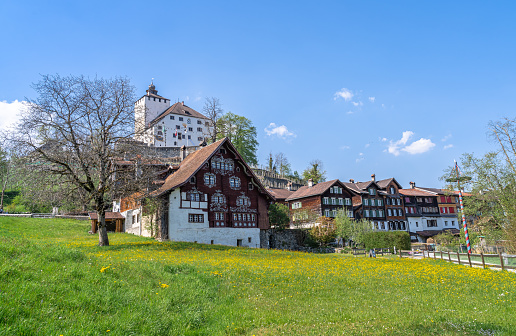 Werdenberg, Switzerlan-April 25, 2021: Werdenberg is a town with historical town charter in the eastern Swiss canton of St. Gallen. It is the smallest town of Switzerland.