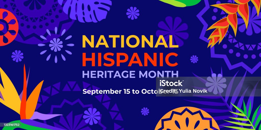 Hispanic heritage month. Vector web banner, poster, card for social media, networks. Greeting with national Hispanic heritage month text, Papel Picado pattern, tropical plants on purple background. Hispanic heritage month. Vector web banner, poster, card for social media, networks. Greeting with national Hispanic heritage month text, Papel Picado pattern, tropical plants on purple background National Hispanic Heritage Month stock vector