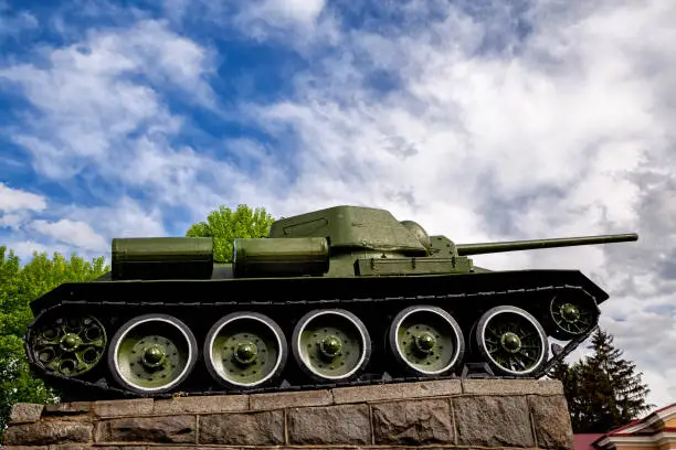 Soviet tank T-34 of World War II as a monument in the city center.