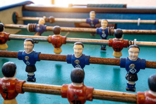 istock Old retro figures for playing table football. 1323166517