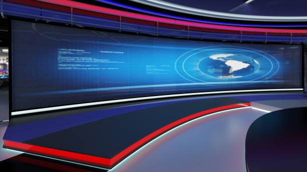istock Virtual TV Studio News Set 31. Green screen background. 3d Rendering. 1323179532