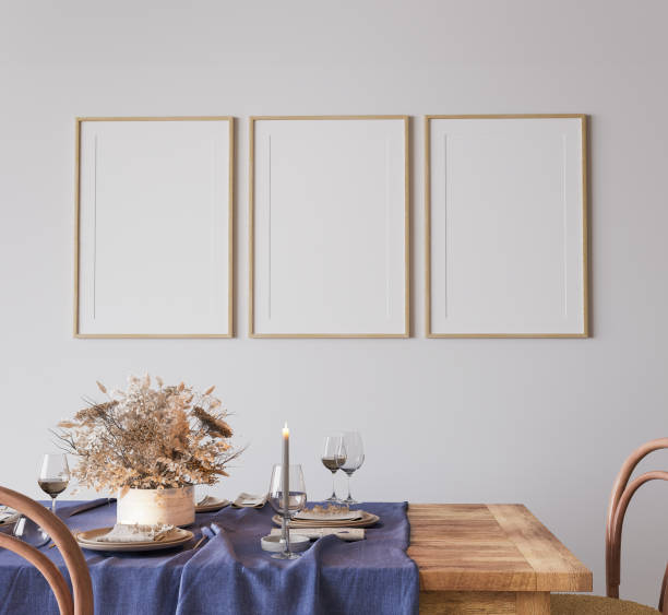 istock Minimal farmhouse dining room interior, beige mockup frame 1323179872