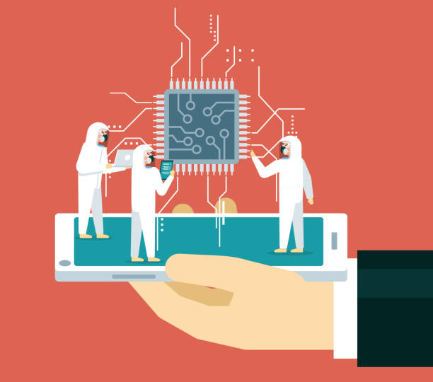 Semiconductor Manufacturing Process Semiconductor Manufacturing Process. Micro Processor on Industrial Manufacture Equipment. clean room stock illustrations