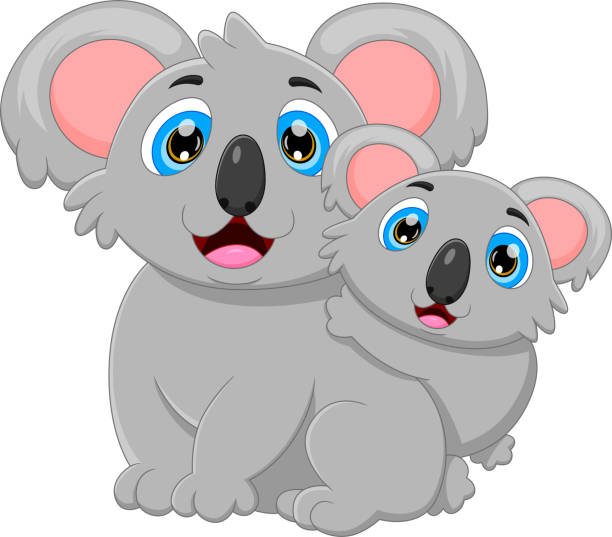 漫画の母コアラと赤ちゃんコアラ - koala australia animal isolated点のイラスト素材／クリップアート素材／マンガ素材／アイコン素材