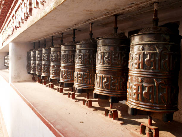istock Metal brass prayer wheels 1323184388