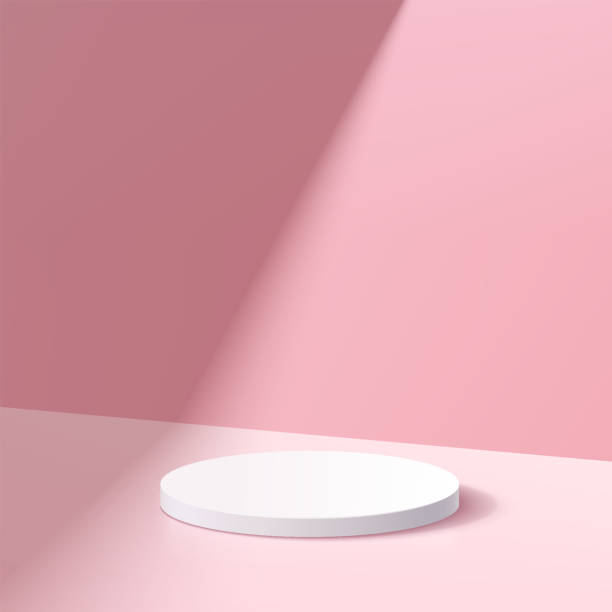 istock White cylinder platform podium. Window lighting. Abstract pastel pink color minimal wall scene. Geometric pedestal with shadow. Vector rendering 3d shape for cosmetic product display presentation. 1323184761