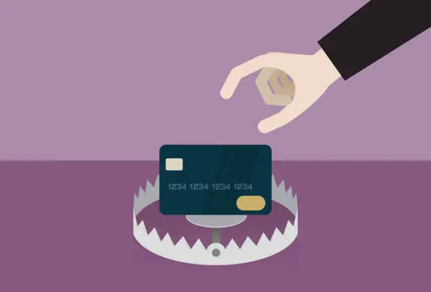 Vector illustration of Businessman picks a credit card in a trap