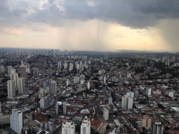 istock Rain over the big city in aerial view 1323187185