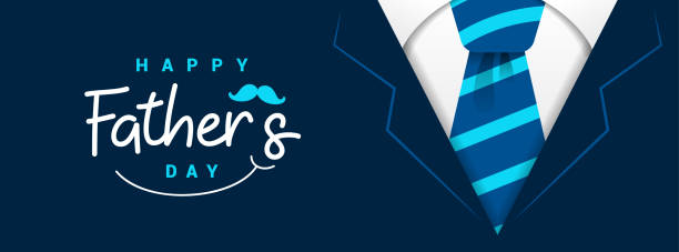 glückliche väter tag banner vektor illustration. daddy marine anzug grußkarte - fathers day stock-grafiken, -clipart, -cartoons und -symbole