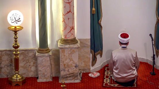 Kediri, East Java, Indonesia - April 21st, 2023 : Muslims are praying Idul Fitri in the morning.