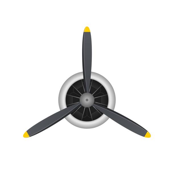 istock Plane blade propeller isolated on white background. Vintage airplane propeller with radial engine. Turbine icon, fan blade, wind ventilator, equipment generator. Vector illustration 1323190652