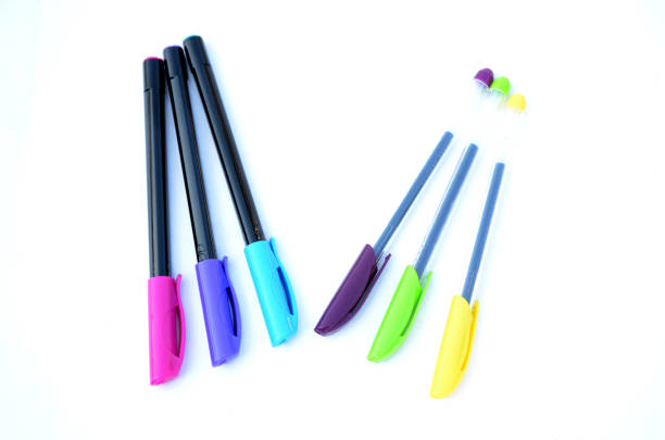 istock the multicolor blue writing gel pen isolated on white background. 1323190967