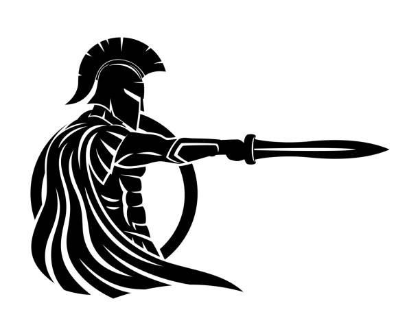 illustrazioni stock, clip art, cartoni animati e icone di tendenza di spartano con spada e scudo. - gladiator sword warrior men