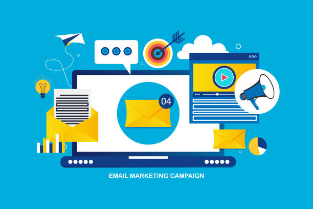 ilustrações de stock, clip art, desenhos animados e ícones de email marketing campaign promotion newsletter subscription concept - looking into mailbox