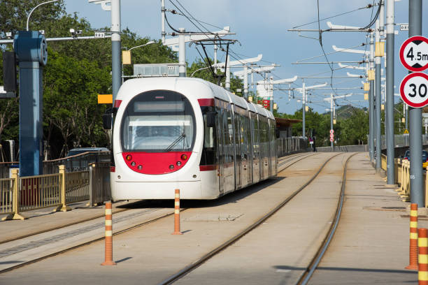 istock Beautiful modern tram running in Beijing 1323198629
