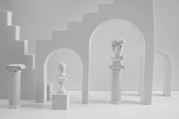istock Background for product presentation. Antique columns ans statues on white background 1323201630