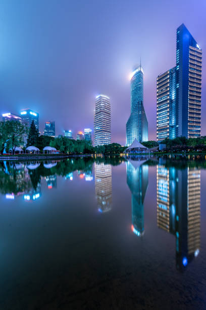 Beautiful modern cityscape at night in Shanghai,
