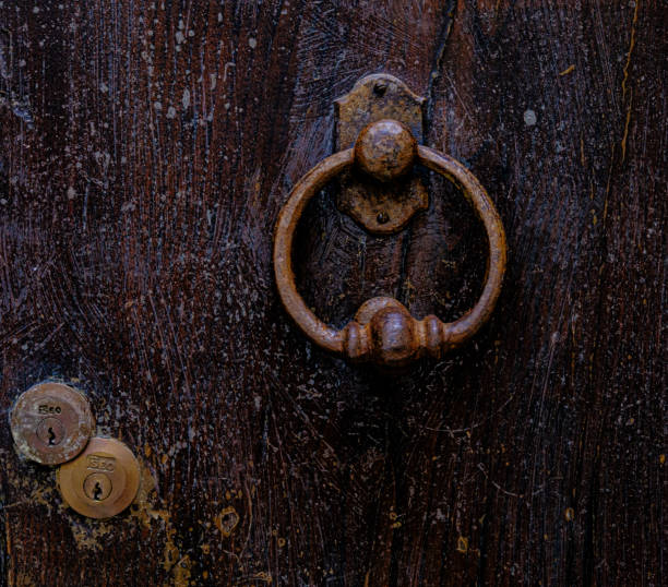 istock door knocker detail on brown door with double lock 1323204263