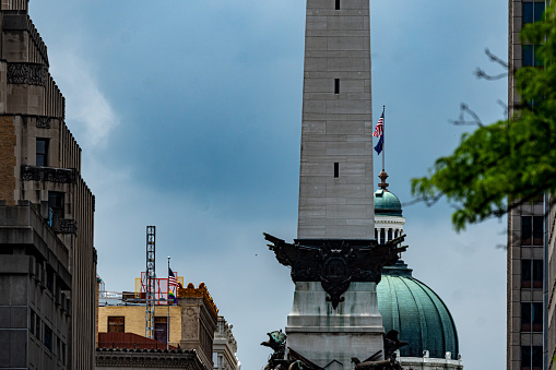 The dome of the Indiana State Capitol Building as seen from Alabama street in Downtown Indianapolis