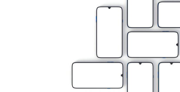 istock Smartphone collage mock-up with a blank screens perspective view. Mobile mock-up collage. 3d illustration. 1323205601