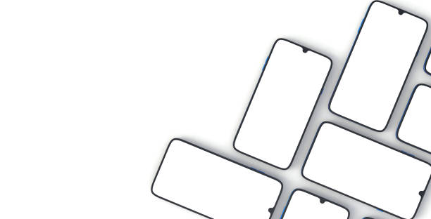 istock Smartphone collage mock-up with a blank screens perspective view. Mobile mock-up collage. 3d illustration. 1323205610