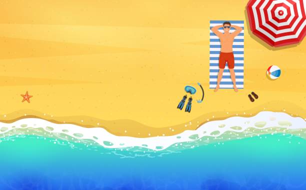 mann am strand. sommerzeit - vector sand summer smiling stock-grafiken, -clipart, -cartoons und -symbole