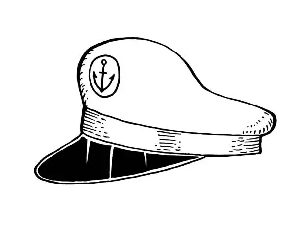 Vector illustration of Captain sailor hat hand drawn illustration