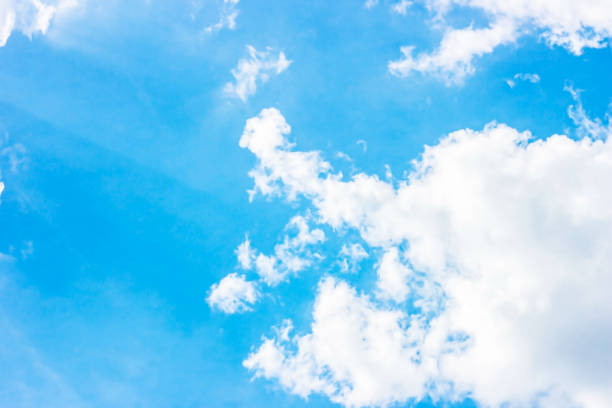 istock Simple beautiful gloomy blue sky with fluffy clouds in summer morning peace day as a background. Gray, white and turquoise color blurred skyline texture photography 1323210071