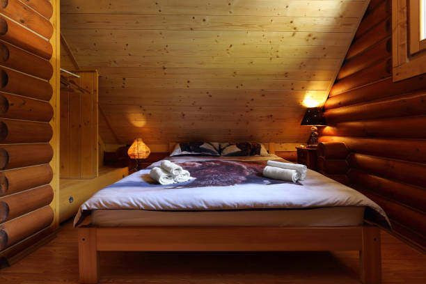 istock Bedroom in a log cabin 1323211400