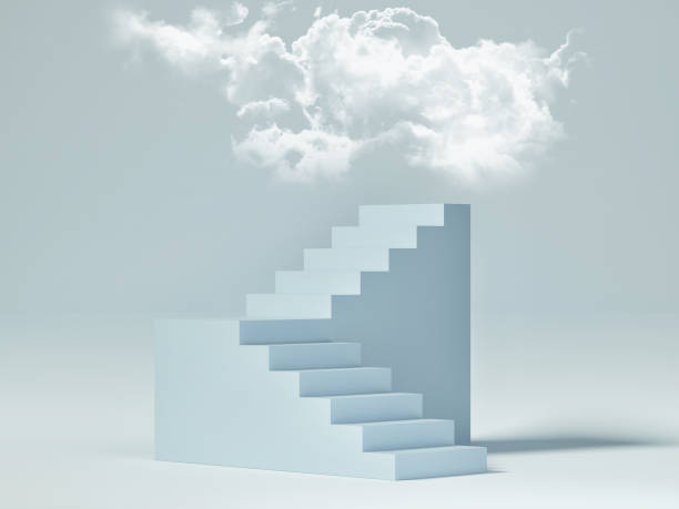 istock Abstract mockup podium for product presentation, blue background with clouds 1323213373