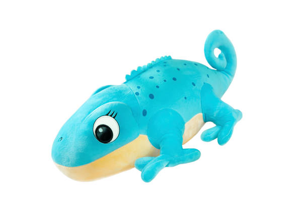 istock Blue chameleon soft toy close up isolated on white background. 1323214572