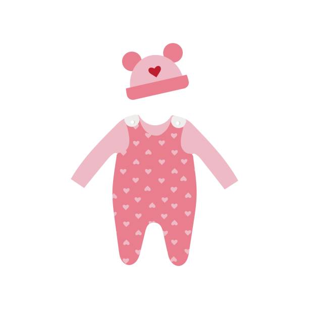 kleidung für babys body mit hut. flache stil-illustration. - babybekleidung stock-grafiken, -clipart, -cartoons und -symbole