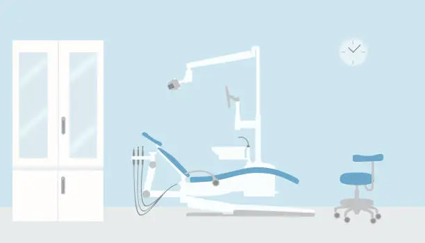 Vector illustration of Dental Office Interior With Dentist Chair And Dentistry Equipment