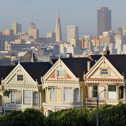 Victorian houses - The Painted Ladies - and the San Francisco skyline.