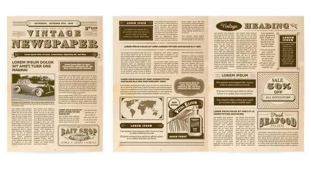 Vintage Or Old Fashioned Worn Newspaper Layout Includes Front Page