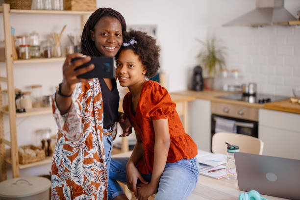 istock Mother and daughter taking selfie 1323234788