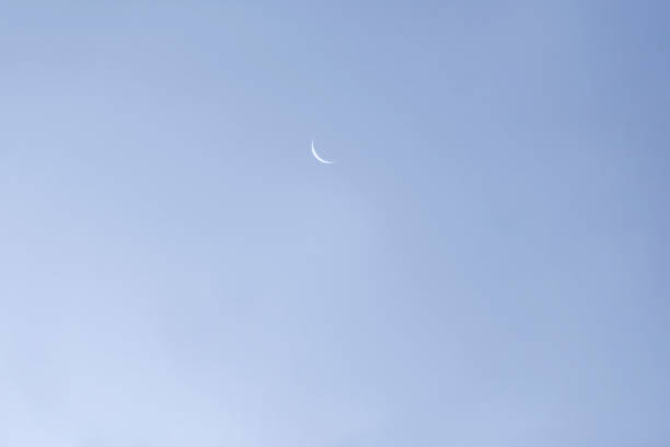 Evening sky with crescent moon, beautiful nature background with copy pace, full frame horizontal composition