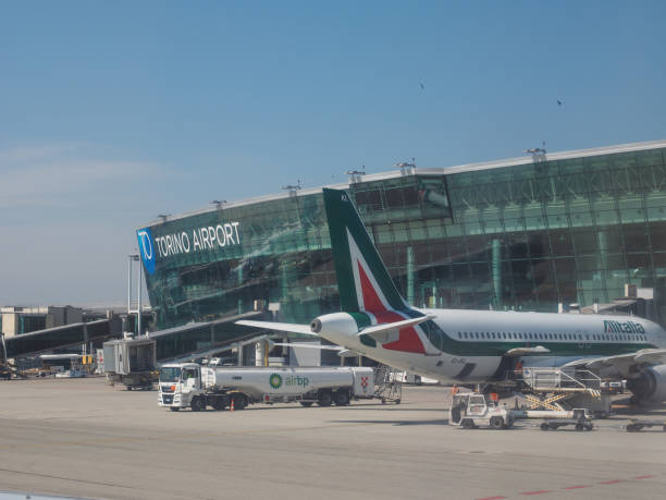 Caselle, Italy - Circa June 2019: Alitalia Airbus A320-200 plane at Sandro Pertini Turin airport