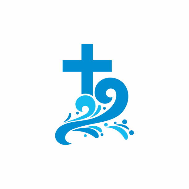 Logo church. Christian symbols. Cross and waves. Jesus - the source of living water. Logo church. Christian symbols. Cross and waves. Jesus - the source of living water. baptism stock illustrations