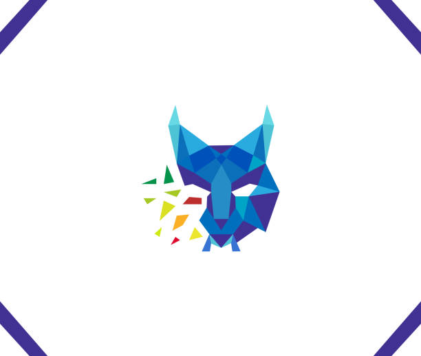 Lynx wild cat geometric shattered logo Head, Bobcat, Abstract polygamy stock illustrations