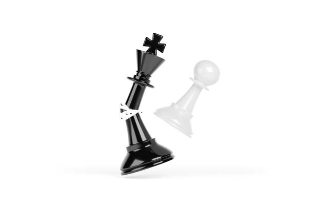 istock Chess pawn smashing a king into pieces. Winning Success Concept. 3d illustration. 1323241134