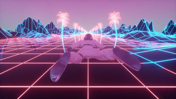 istock Astronaut surrounded by flashing neon lights. 3d rendering 1323244828