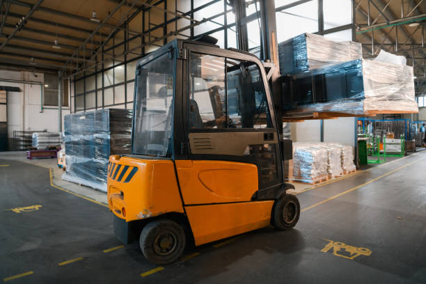 istock Forklift loader in storage warehouse ship yard. Distribution products. Delivery. Logistics. Transportation. Business background 1323245069