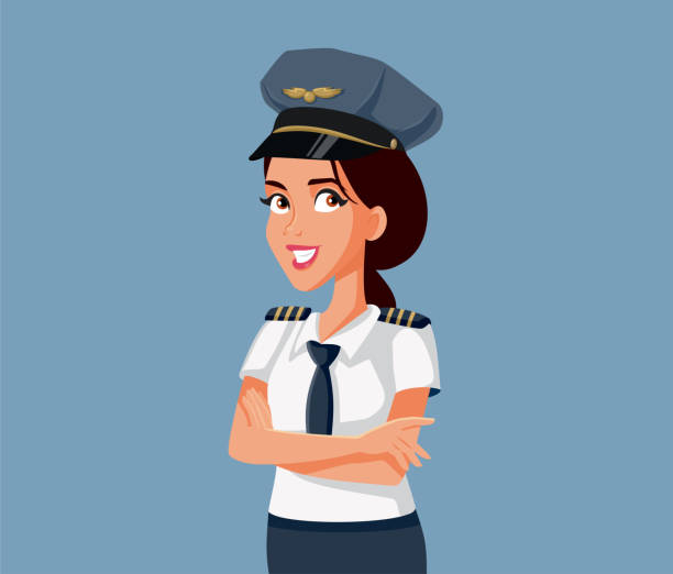 illustrazioni stock, clip art, cartoni animati e icone di tendenza di pilota donna in piedi con le braccia incrociato illustrazione vettoriale - pilot