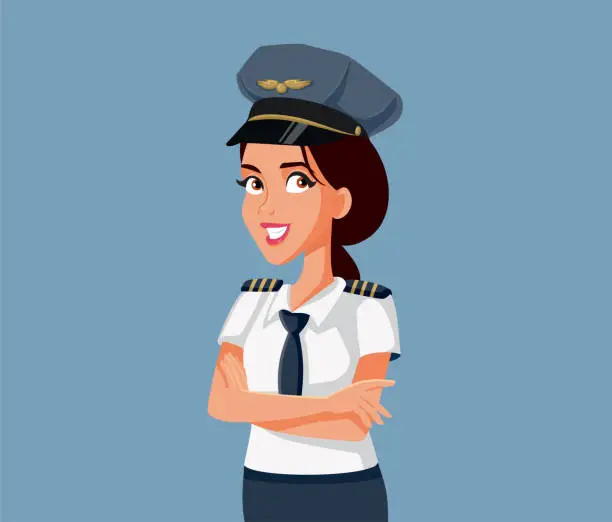 Vector illustration of Female Pilot Standing with Arms Crossed Vector Illustration