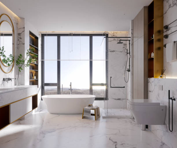 istock 3d render of modern luxury bathroom 1323252535