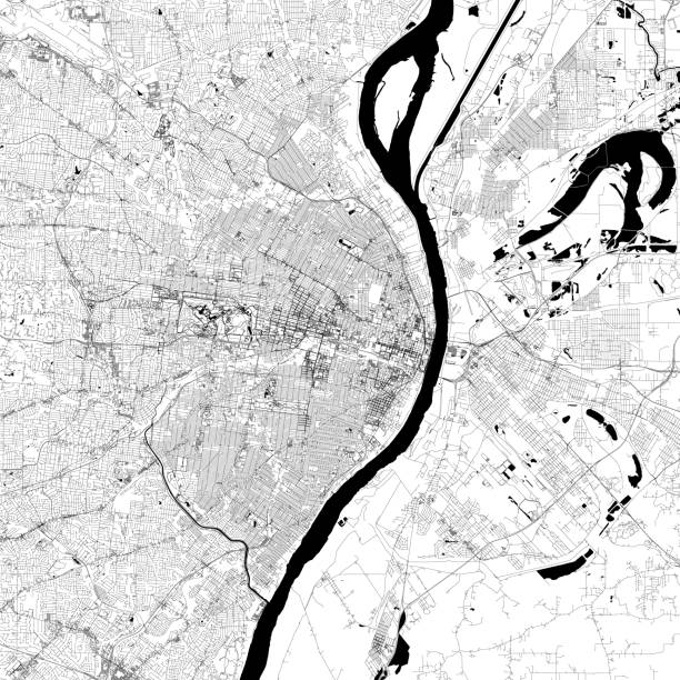 St. Louis, Missouri USA Vector Map Topographic / Road map of St. Louis, Missouri, USA United States of America. Original map data is open data via © OpenStreetMap contributors. All maps are layered and easy to edit. Roads are editable stroke. gateway arch st louis stock illustrations