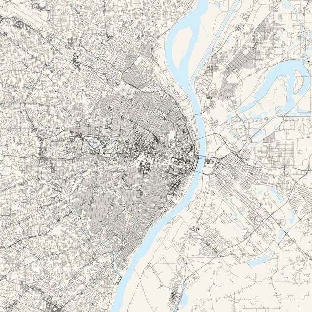 St. Louis, Missouri USA Vector Map Topographic / Road map of St. Louis, Missouri, USA United States of America. Original map data is open data via © OpenStreetMap contributors. All maps are layered and easy to edit. Roads are editable stroke. gateway arch st louis stock illustrations