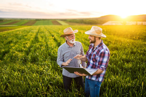 istock Two happy farmers working on an agricultural field. 1323265677