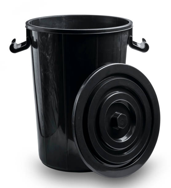 istock Black bucket with lid isolated on white background 1323278129